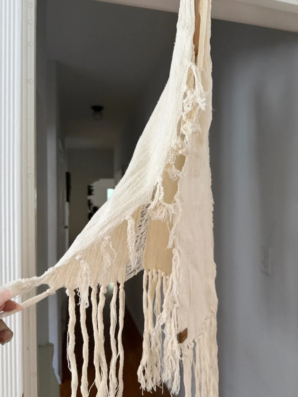 CARAVANA Tulum Handwoven Fringe Top Ivory Cotton Boho Resort Beach Cover Up